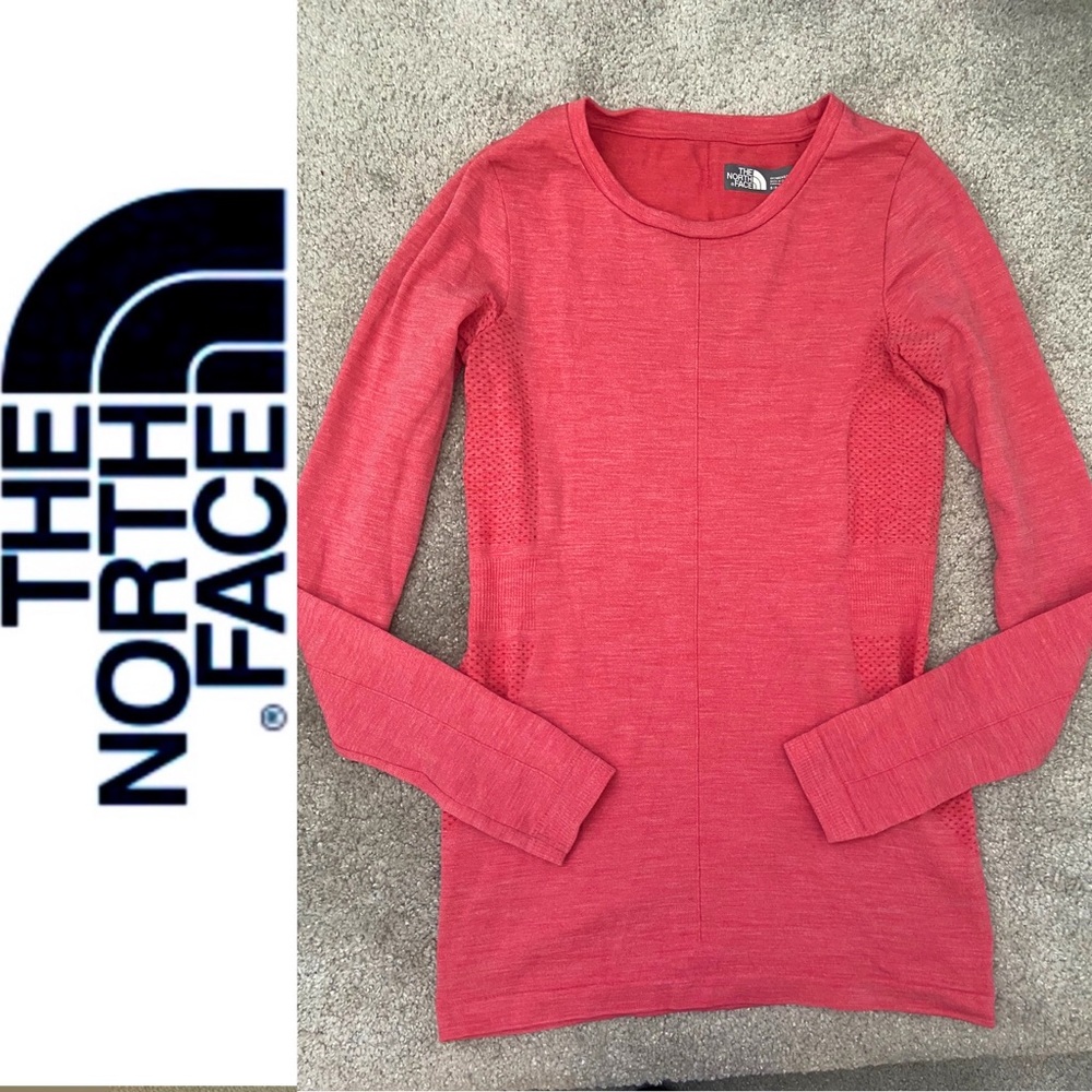 THE NORTH FACE GO SEAMLESS WOOL LONG SLEEVE SALMON ORANGE PEACH PINK TOP